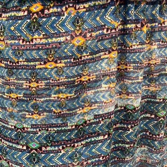 Lush Step Hem Asymmetrical Maxi Dress - Blue/Multi Abstract Print, Size XS - Picture 7 of 8